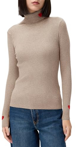 Beauty Women – Maglione Donna a Collo Alto con Ricamo Cuore su Collo e Maniche | Maglia Basic in Maglia Fine Elasticizzata per Indossare sotto – Colori Nero, Bianco, caffè, Kaki, Grigio, Beige
