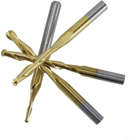 Kugelfräser 10 Stück, 2 Nuten, Hartmetall-CNC-Fräser mit Goldbeschichtung, Präzisions-Schaftfräser für Hartholz- und Acrylschneiden, 1 mm-3,175 mm Schaft 3,175 mm