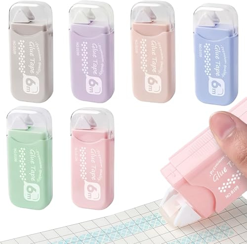flintronic Tejprulle, 6 st dubbelsidig tejphållare för scrapbooking-tillbehör, limbandsrulle för skola, hem, kontor, hantverk, kort, journal och scrapbook-tillbehör (6 m x 6 mm)