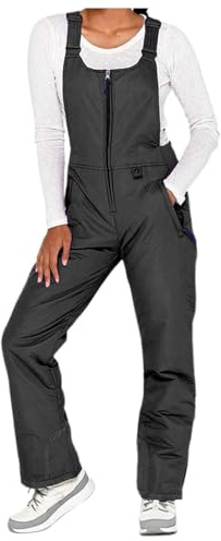 Pantalon de ski pour femme - Imperméable - Doublure thermique - Pantalon à bretelles - Coupe-vent - Pantalon de ski pour homme et femme - Isolé pour l'extérieur - Cargo - Avec genoux renforcés