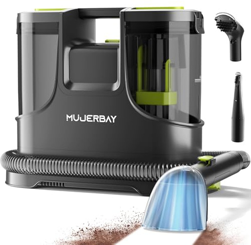 Upholstery Carpet Cleaner, MUJERBAY 15Kpa Portable Spot and Stain Cleaner Shampooer, Easy Move with Handle, 1.5-inch Deep Cleaning Machine for Couch, Stairs, Car and Pet Messes.