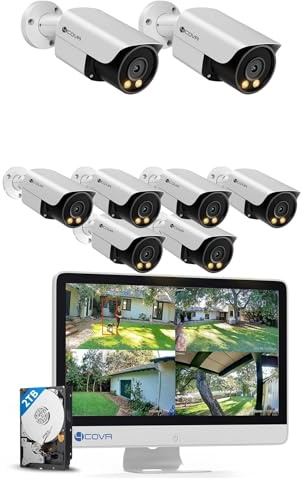 4COVR 8 Kanal PoE Überwachungskamera Set mit Monitor, 8X 5MP Bullet Kameras für Außen, 8MP NVR mit 2TB HDD, DLY37YX5MU806 Bundle mit 2X DLY37YX5MA (Zusatzkamera)