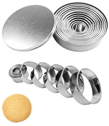 CULEB 12Pcs Cortadores de Galletas Redondos,Moldes de Galletas de Acero Inoxidable,moldes galletas,Juego redondo de cortador de galletas con caja de almacenamiento para Pasteles Donuts Fudge Mousse