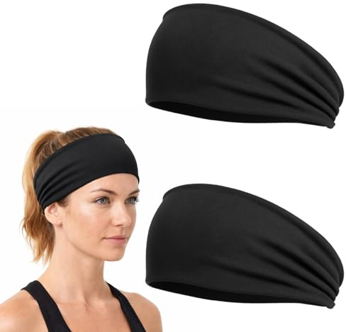 2 Stück Sport Stirnband für Herren und Damen, Elastisches Schweißband Stirn, Sport Haarband Unisex, Headband für Fitness, Laufen, Yoga, Tennis und Radsport