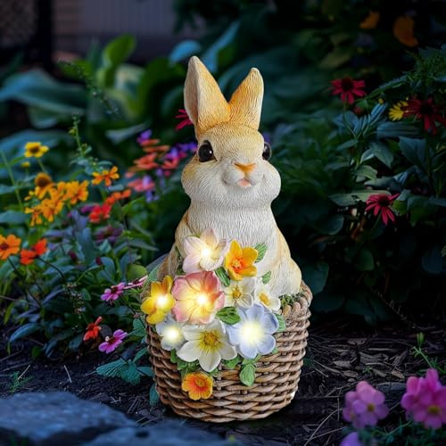 Osterdeko Hase Solar Gartenfiguren für Draußen Wetterfest, Solar Osterhasen Figuren Groß Outdoor, Osterdeko Outdoor Beleuchtet Gartendeko Kaninchen Statuen für Frühling Ostern Deko Ostergeschenk (A)