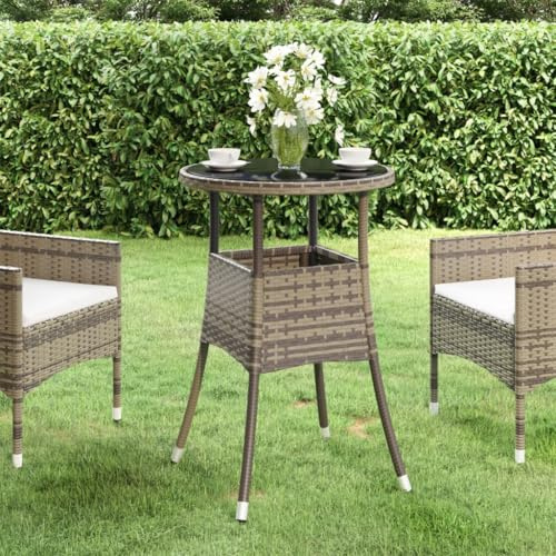 VIHHQGC Easy to Clean Tempered Glass Patio Table with Grey Poly Rattan and Powder Coated Steel Frame Modern Garden Furniture for Outdoor Dining on Patio and Balcony
