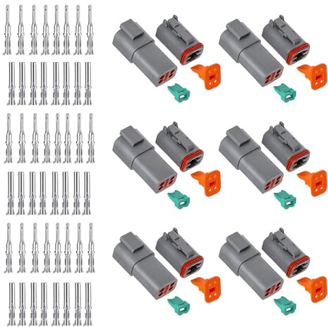 HAXIHA 6 Sets DT Connector Kit,4 Pin Grigio Impermeabile Auto Connettore Elettrico,Sigillato Connettori per Cavi Automobilistici Maschio e Femmina Spina
