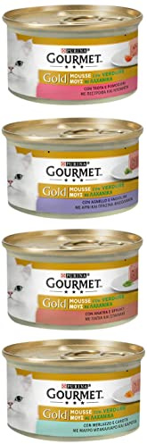 Gourmet Purina Gold Mousse avec Légumes Humide Chat Agneau, Canard, Truite, Morue 96 Canettes de 85 g chacune