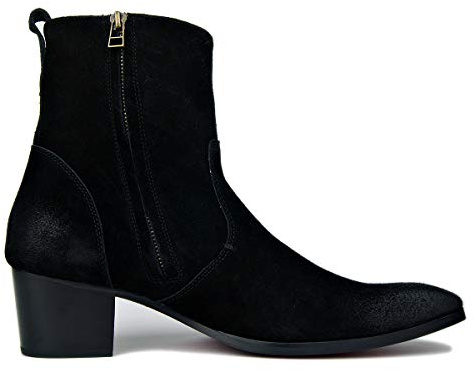 Herr Stövlar Chelsea Högklackade Boots för Män Mode Känga Vandring Ankel Dragkedja Äkta Läder Svart Brun OZ-JY002-black-suede-9
