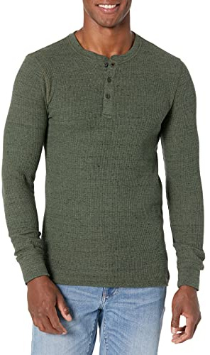 Amazon Essentials Herren Waffel-Henley Langarmshirt Normale Passform, Olivenheide, M