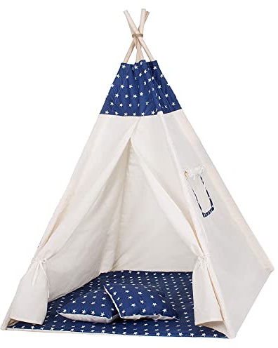 SPRINGOS Tente Tipi pour Enfants Tapis de Sol Coussin Coton 160 x 120 x 100 cm Tente de Jeux pour Enfants Cabane