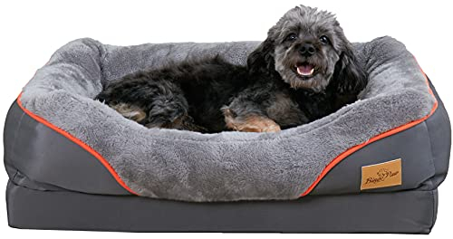 BingoPaw orthopädisches Hundebett für Hunde: 83x57 cm Hundebett Mittelgroße Hunde Hundesofa waschbar mit Schwammkissen - rutschfest Hundekorb grau