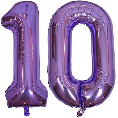 DIWULI Luftballon 10 Geburtstag XXL Lila, Zahlen-Ballon Deko