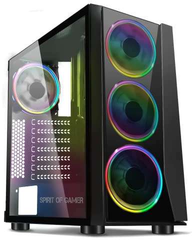SPIRIT OF GAMER – Ghost III - Boitier PC Gamer ARGB – Tour ATX/mATX/ITX – Façade Plastic ABS – Paroi Latérale Verre Trempé – Châssis Acier – 4 Ventilateurs 5 Volts – LED RGB Adressables 120 mm