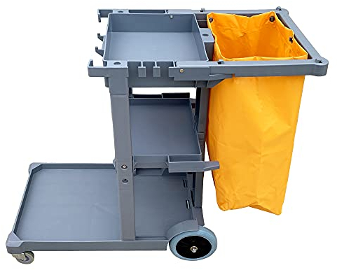 Commercial Cleaning Trolley, 3 Shelves Multipurpose Janitorial Cart with Large Capacity Removable Waste Bag