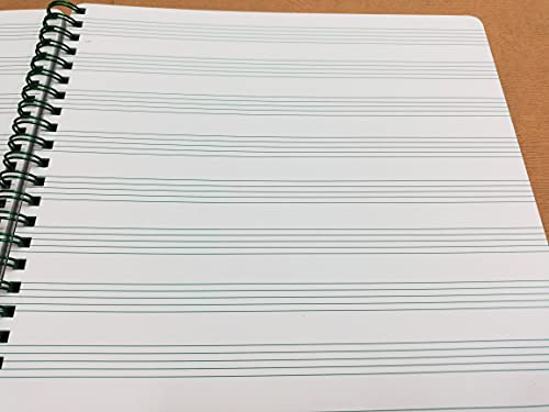 Notenbuch für Musik, Pentagrammblock 12 Zeilen Farbe grün, 50 Blatt DIN A4 21 x 30 cm. mit Spiralbindung, Papier 120 g. liniert, Farbe grün