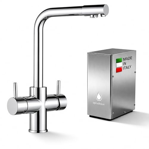 SPRUDELUX® Untertisch Wassersprudler System INOX Trinkwassersprudler mit 5-Wege Wasserhahn Küche, Sprudelwasser & stilles Wasser direkt aus Wasserhahn | ISABELLA Chrom, Mit 6KG Co2 Flasche