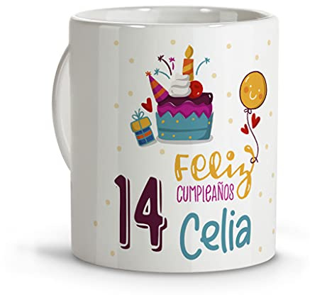 LolaPix Taza con nombre. Tazas personalizadas. Tazas desayuno originales. Varios diseños. CUMPLEAÑOS FELIZ