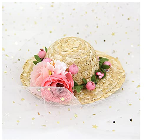 Z-LIANG Sombrero de Paja para Perro y Gato Cachorro, Estilo Hawaiano Sombrero de Paja, Sombrero para Gato, Gorra y Sombrero de Sol con Flores, Accesorios para Exteriores para Mascotas