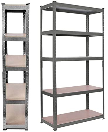 Scaffalatura in acciaio resistente, scaffalature in acciaio, per garage, racking unit, in metallo, senza bulloni, altezza e layout regolabili, per scaffali da garage (170 x 75 x 30 cm, zincato)