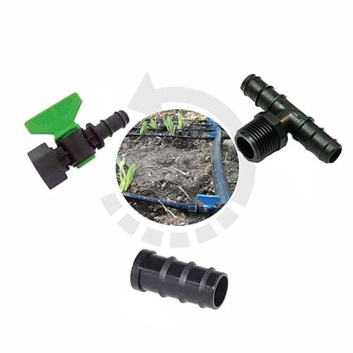 Set raccordi impianto irrigazione da tubo 20 mm per ala gocciolante 16 mm - 30 pezzi - 10x TEE 20x20x3/4 M + 10x Valvola rubinetto 3/4 F x 16mm + 10x Tappo da 16 mm (10 linee)