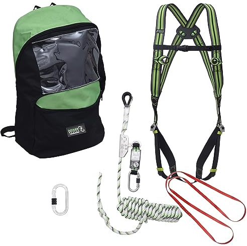 Kratos Safety Absturzsicherung Set nach CE, 10m Auffanggerät, Gurt, Karabiner, Rucksack, Bandschlinge