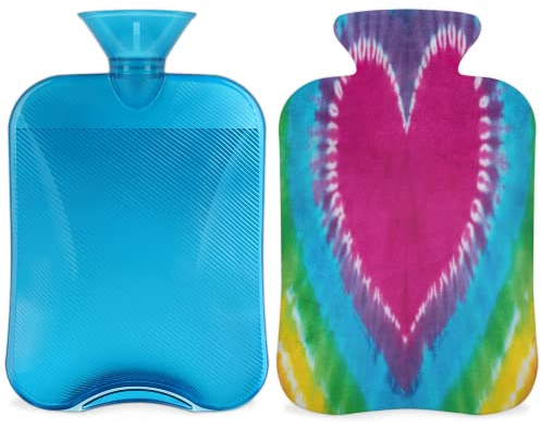 2L Wärmflasche mit Bezug zur Schmerzlinderung Herz Liebe Muster Batikfärbung Kunst Wärmbeutel PVC Eis und Wärmbeutel für Kälte- und Wärmetherapie / Menstruationskrämpfe / Füße / Handwärmer