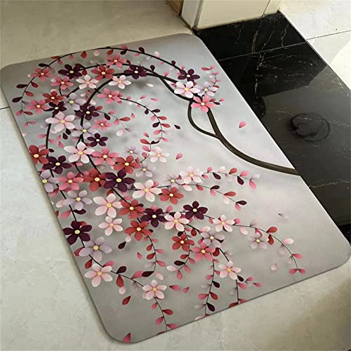 Badezimmerteppich, Badematte Rutschfest, 120x160cm Bad Teppich LäUfer, Duschmatte, Badteppich Badvorleger Rutschfest, Antirutschmatte Dusche, Teppich Badezimmer, Bathroom Bath Mat, Rote Blumen