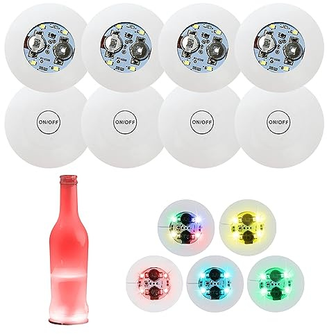 8 Stück Aufkleber-Stimmungslichter, universelle leuchtende Untersetzer, Selbstklebende Flaschenlichter, mehrfarbige Getränkeuntersetzer, 3 Lichtmodi, geeignet für Hochzeitsfeier, Weihnachten, Bar