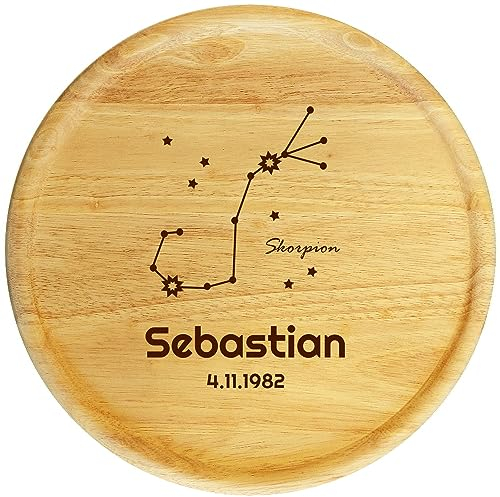 Pizzateller mit Gravur Sternbilder (+Name/Datum) personalisierter Holzteller Pizzabrett 32cm Geschenk-Idee Geburtstag, Motiv ST3