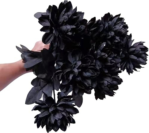 FROOWAN 10 tallos de dalia artificiales de seda, flores artificiales de color negro, flores falsas para centros de mesa de boda góticos, arreglos florales, fiestas, decoración del hogar (negro)