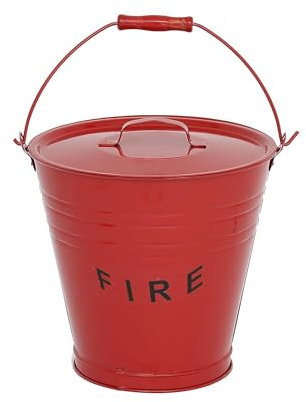 Unibos Vintage Style Coal Fire Bucket With Lid - Fireside Fireplace Wood Burner Accessory - Metal, Red