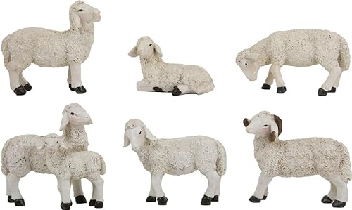 FADEDA 6X Schafe mit Widder/Höhe:11 cm/handbemalt/detailgetreue Krippen Figuren - Weihnachten Tisch Dekoration Krippe Zubehör