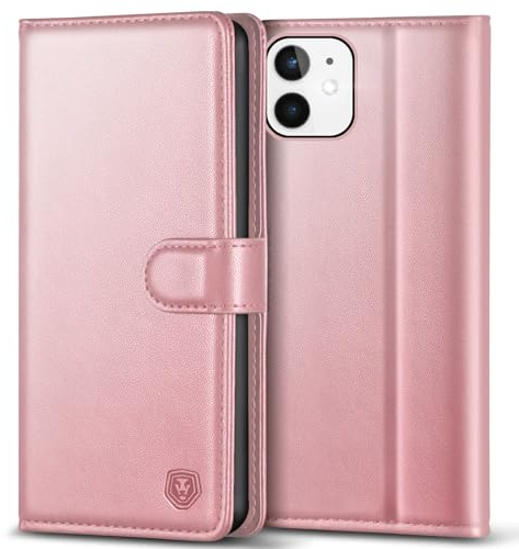 Kuafcase Custodia protettiva per iPhone 12 Mini, con 4 slot per schede, chiusura magnetica, cavalletto antiurto, custodia protettiva compatibile con iPhone 12 Mini, oro rosa