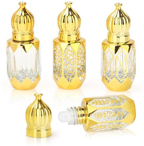 CHSEEO 4 Pcs Vintage Cristal Botellas Roll On, 6 ml Árabes Perfumes para Aceites Esenciales Rellenable Vacías Pequeñas Botellas, para Cosméticos aceites esenciales perfumes Aromaterapia Masajes
