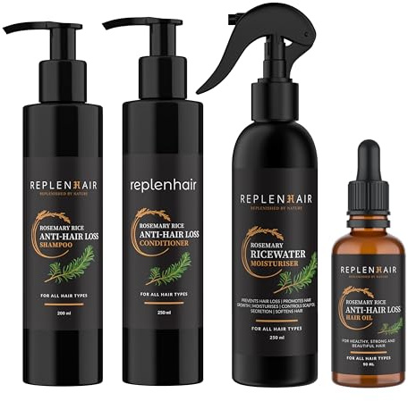 Replenhair Rosemary Oil for Hair Growth Bundle - Anti-Hair Loss Shampoo, Conditioner, Hair Growth Oil, & Spray Bottle - Complete Hair Care Set with Leave in Conditioner for Stronger Hair