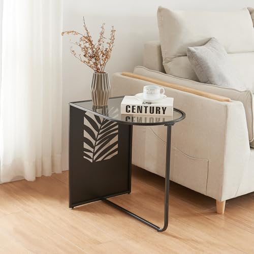 [en.casa] Beistelltisch Ulvik Sofatisch Halbrunder Dekotisch dekorative Rückwand Nachttisch Tischplatte aus Glas Couchtisch Wohnzimmertisch 50x50x35cm Schwarz