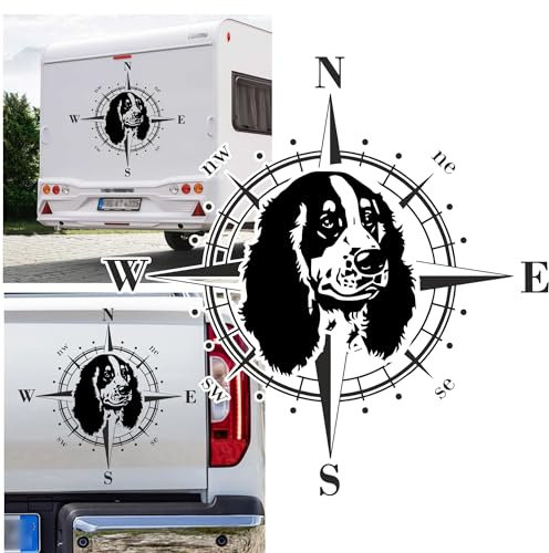 Rakelfix Kompass Cocker Spaniel Aufkleber Hund Hunde Sticker Auto Camper Wohnmobil Caravan Autoaufkleber Wohnwagen Sticker Kompassrose
