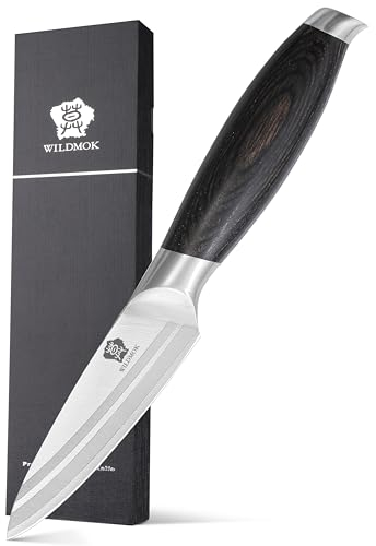 WILDMOK Coltello da riferimento, coltello da cucina ultra affilato 9,2 cm, coltello da frutto in acciaio tedesco per sbucciare e taglio - e manico ergonomico