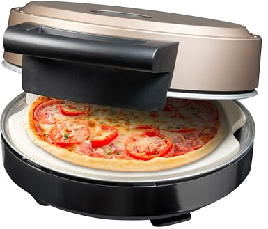 Bestron Horno de pizza, para pizzas crujientes en 5-10 minutos, horno de pizza eléctrico con una temperatura de 320 °C, incluyendo piedra refractaria y 2 grandes espátulas de madera, color: Beige