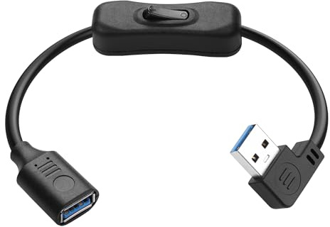 JSADZKJ 90 Grad USB 3.0 Verlängerungskabel USB Typ A Stecker auf Buchse mit EIN/Aus-Schalter Kabel Linker Winkel USB 3.0 Stromladekabel für LED Leisten USB Lüfter Laptop TV 1FT (Right Angle)