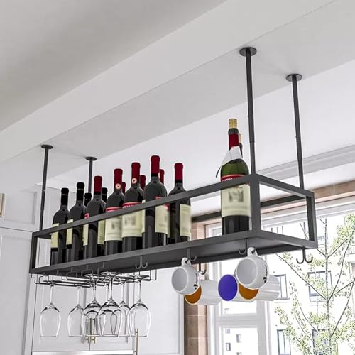 Metallo caffetteria Mensola vino a Soffitto, Moderno Bar Soffitto Porta calice, Cucine Scaffale da soffitto per vino, parete Bicchiere Vini Cremagliera, arte del ferro vini porta bottiglie espositore.