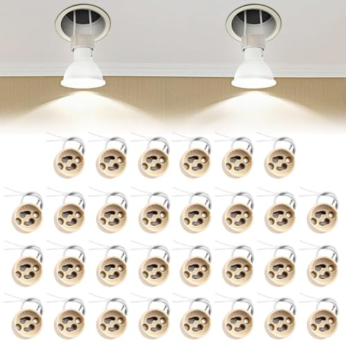 GU10 Fassung für LED und Halogen: WIYETY 30 Stück GU10 Fassung Sockel aus Keramik mit Qualitäts Silikonkabel