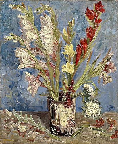 GKAZGQPR Bekannt Bilderdruck auf Leinwand Leinwand Wandkunst Vase Mit Gladiolen Und Astern Von Vincent Van Gogh Leinwand Wandkunst für Office Home Decor 60x90cm