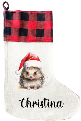 LIEBTASTISCH - Personalisierte Weihnachtssocken mit Tieren - 40cm x 30cm - Weihnachtsstrumpf zum Nikolaus oder Weihnachten - Namen - Geschenkbeutel - Nikolausstiefel zum Aufhängen (Igel)