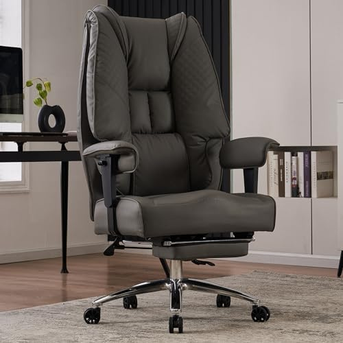 EXCEBET Heavy Duty Executive Office Chair 180kg - Big & Tall Ergonomic PU Leather Desk Chair with 14cm Pocket Spring Seat, High Back Computer Gaming Chair for Home (Grey)