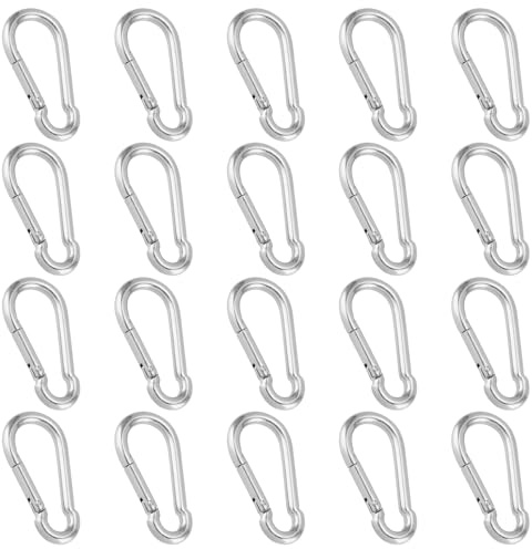 FUNSUEI 20 Stück Karabinerhaken Edelstahl 3 x 45 mm, Karabiner Schlüsselanhänger aus 304 Edelstahl mit Schnappverschluss für Schlüsselanhänger, Camping, Rucksack, Silber