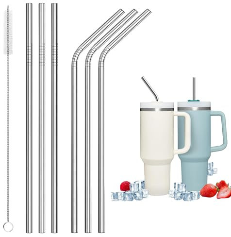 Fenglin-joy Cannucce in acciaio inossidabile, 6 pezzi Cannucce Riutilizzabili In Acciaio Inossidabile Metal Cannucce con 1 spazzola di pulizia per frutta, frullati, cocktail e bevande calde