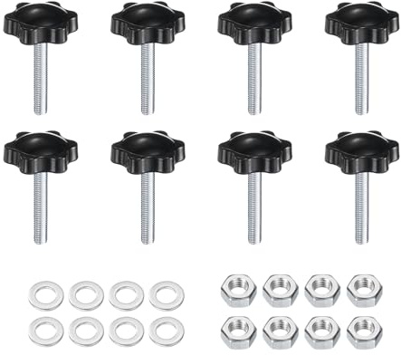 QUARKZMAN 8 Stück Rändelschraube Sterngriffmutter M6 x 35mm Metrisch verzinkter Kohlenstoffstahl Gewinde 32mm Rändelmutter 6-Stern Kunststoff Gewindestift Handknöpfe Griffe Daumenschrauben