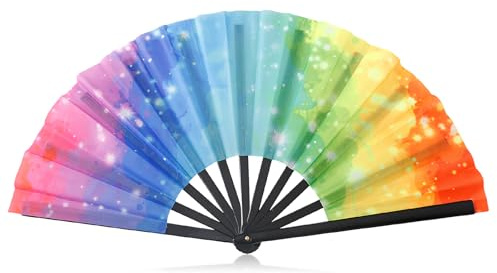 Handfächer, Handfächer Rave, Faltbare Fächer, Bambus Fächer, für Männer und Frauen, für Rave,Hanfu, Cheongsam, Leistung, Tanz, Festival, Ereignis, Party (C)